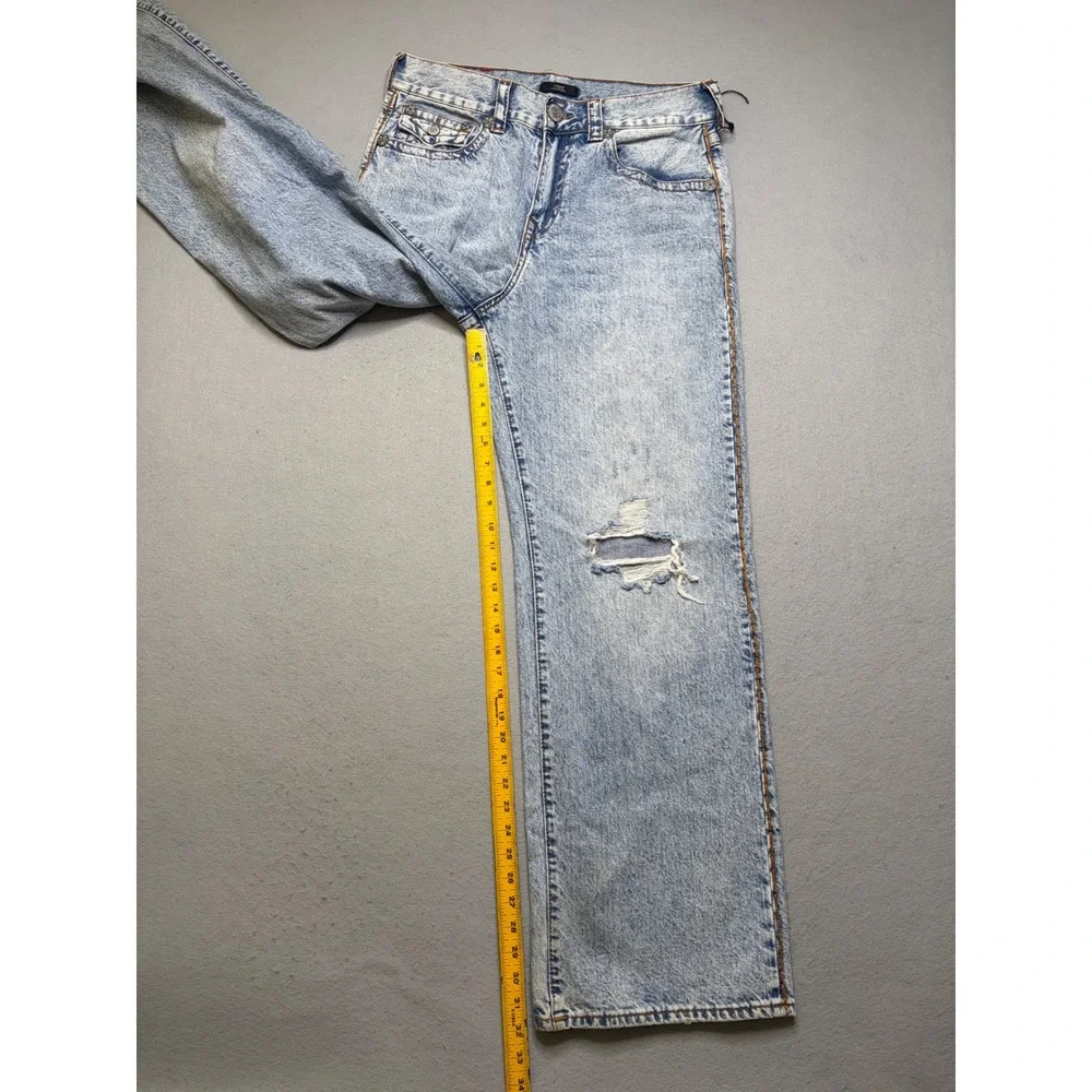 True Religion Jeans Mens 33 Blue Vinny Ultra Baggy Distressed Acid Wash Y2K